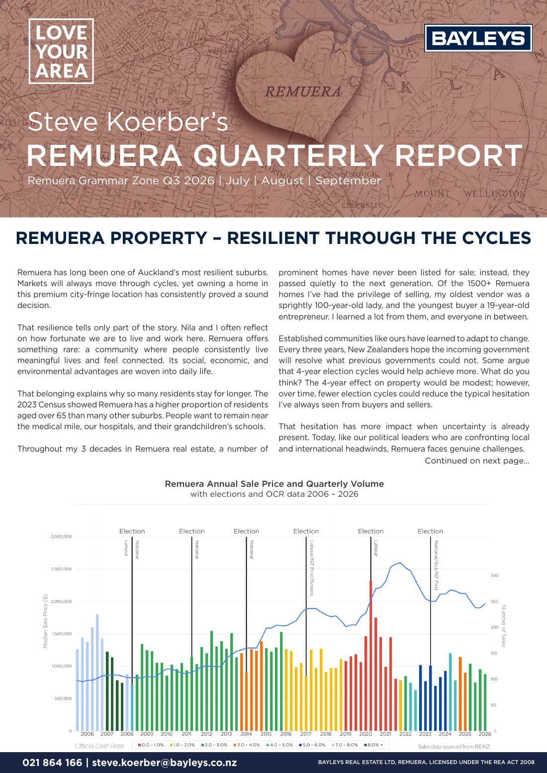 Front page of the Q3 2026 Remuera Quarterly Report